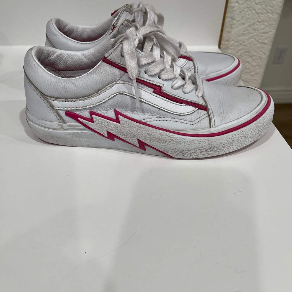 Vans White and Pink Lightning Sneakers